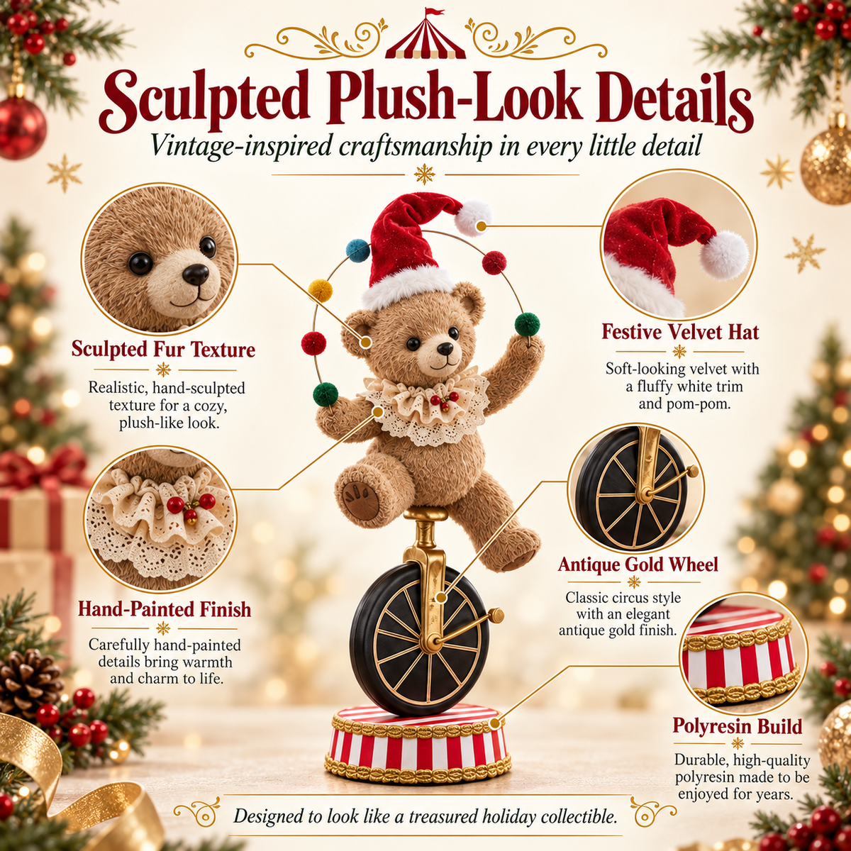 Sculpted resin texture and unicycle detail infographic