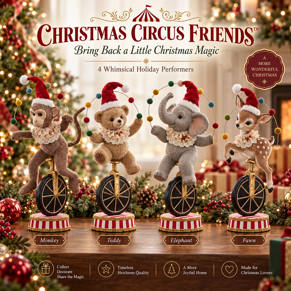 Christmas Circus Friends four holiday animal figurines